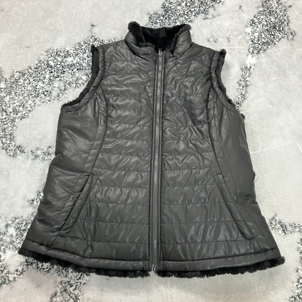 Original Nicole Miller Reversible Faux Fur Puffer Vest Black Women's M